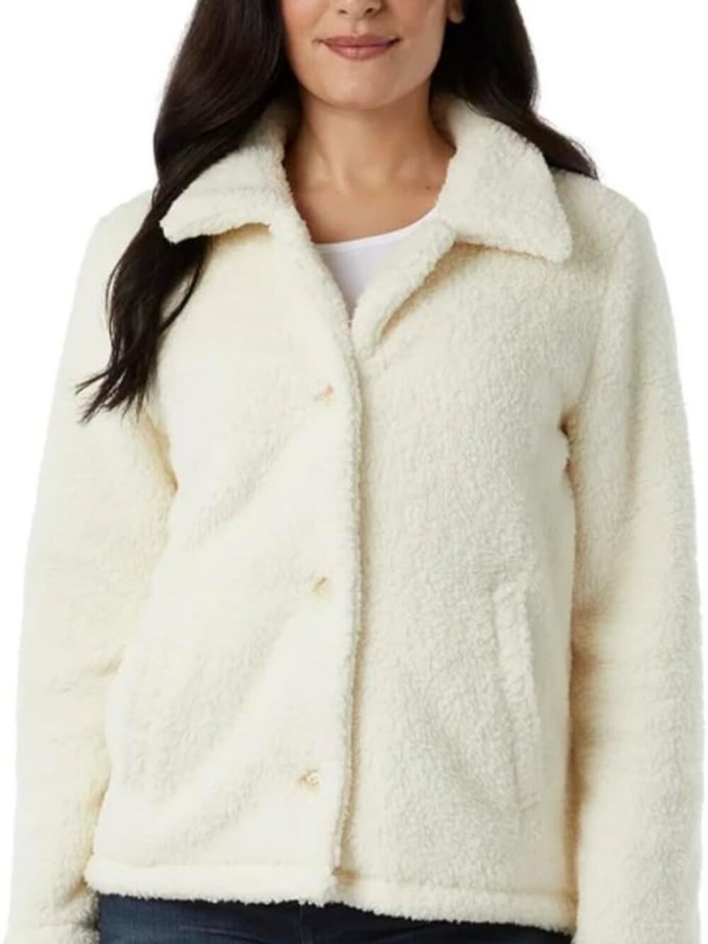 32 Degrees Heat Women's Cozy Fleece Button Front Jacket (XXL, Cream)